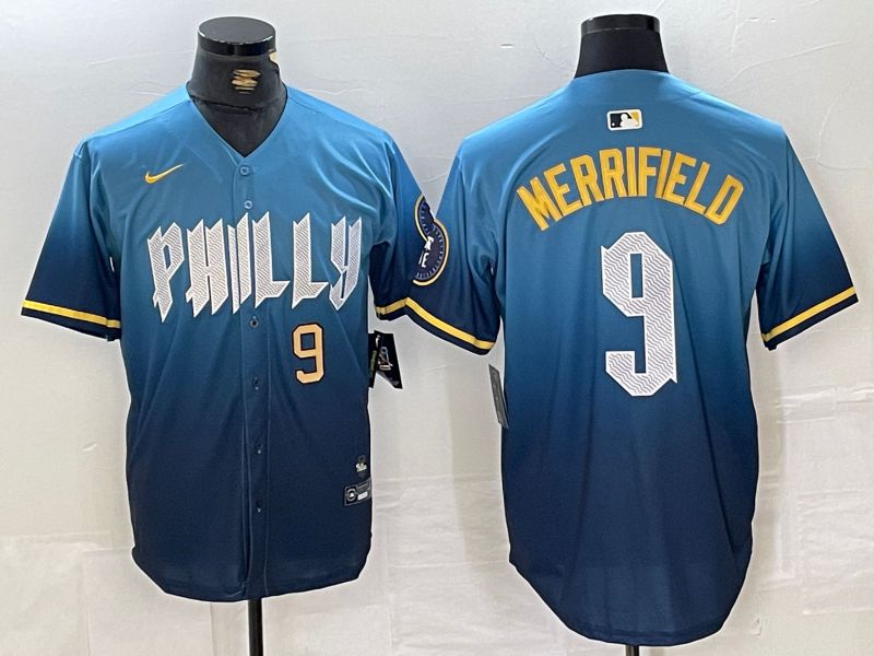 Men Philadelphia Phillies #9 Merrifield Blue City Edition 2024 Nike MLB Jersey style 2